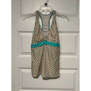 Aqua Orange Geometric Racerback Padded Tankini Swim Dress Top Size L